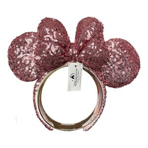 Disney Pretty Pink Sequins Bow Ears Anniversary Minnie Mouse Headband NWT 1